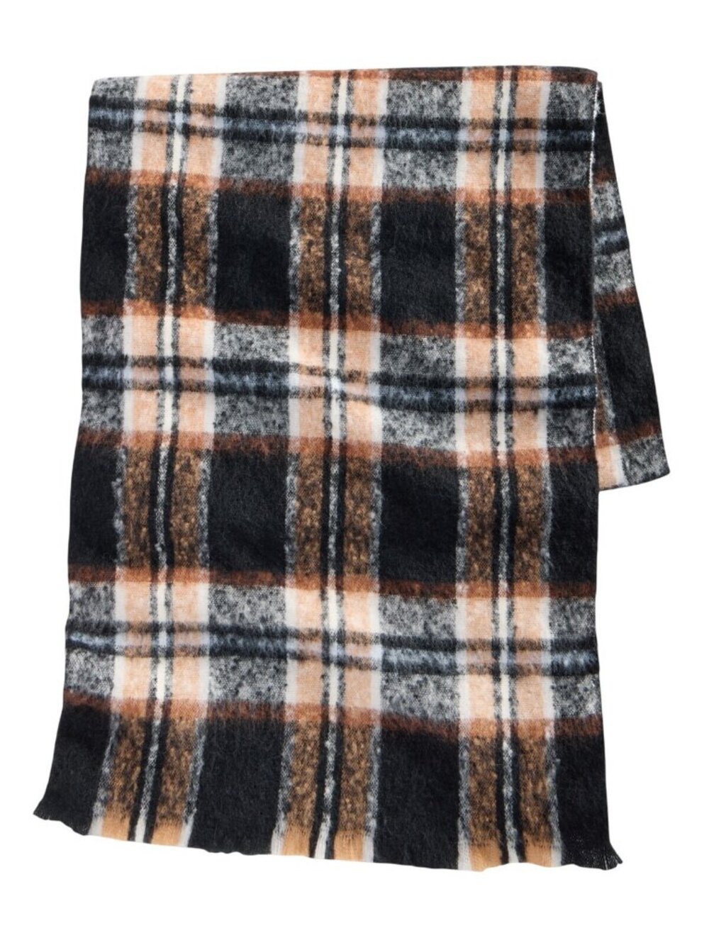 NWT On 34th Womens Brushed Plaid Blanket Wrap Fuzzy MO9742505 Black Neutral
